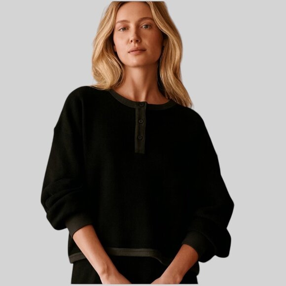 The Great THE FLEECE HENLEY SWEATSHIRT In Black Size 0 XS Oversized $195 - Picture 11 of 11